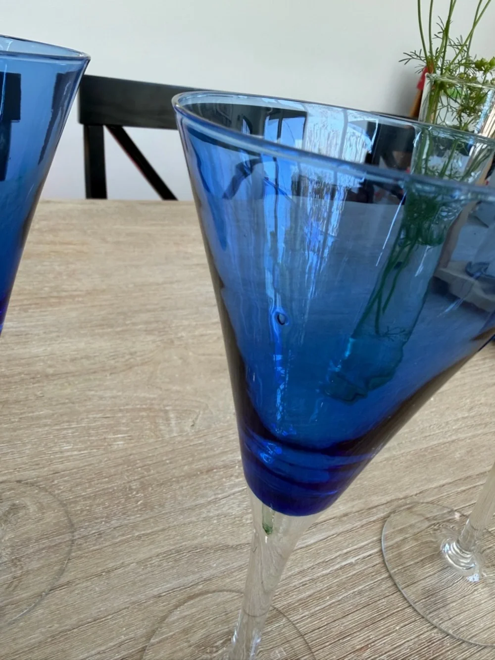 🌱Vintage Cobalt Fluted Champagne Glasses-Set of 3! Classic Blue with Clear Stems
